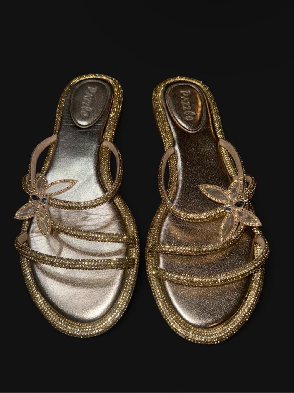 Gold strap sandals with rhinestones